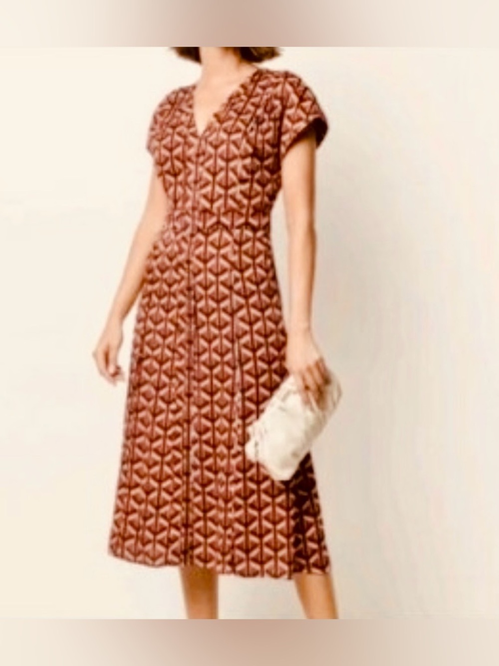 Diane Von Furstenberg Moira Silk Rust Geometric Midi Dress